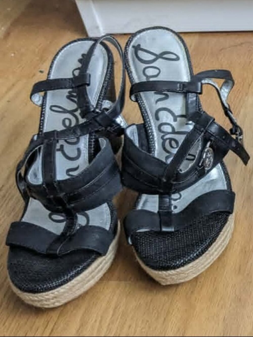 Sam Edelman Karley Black Strappy Espadrille Wedge Sandals | Size 6.5 | Platform